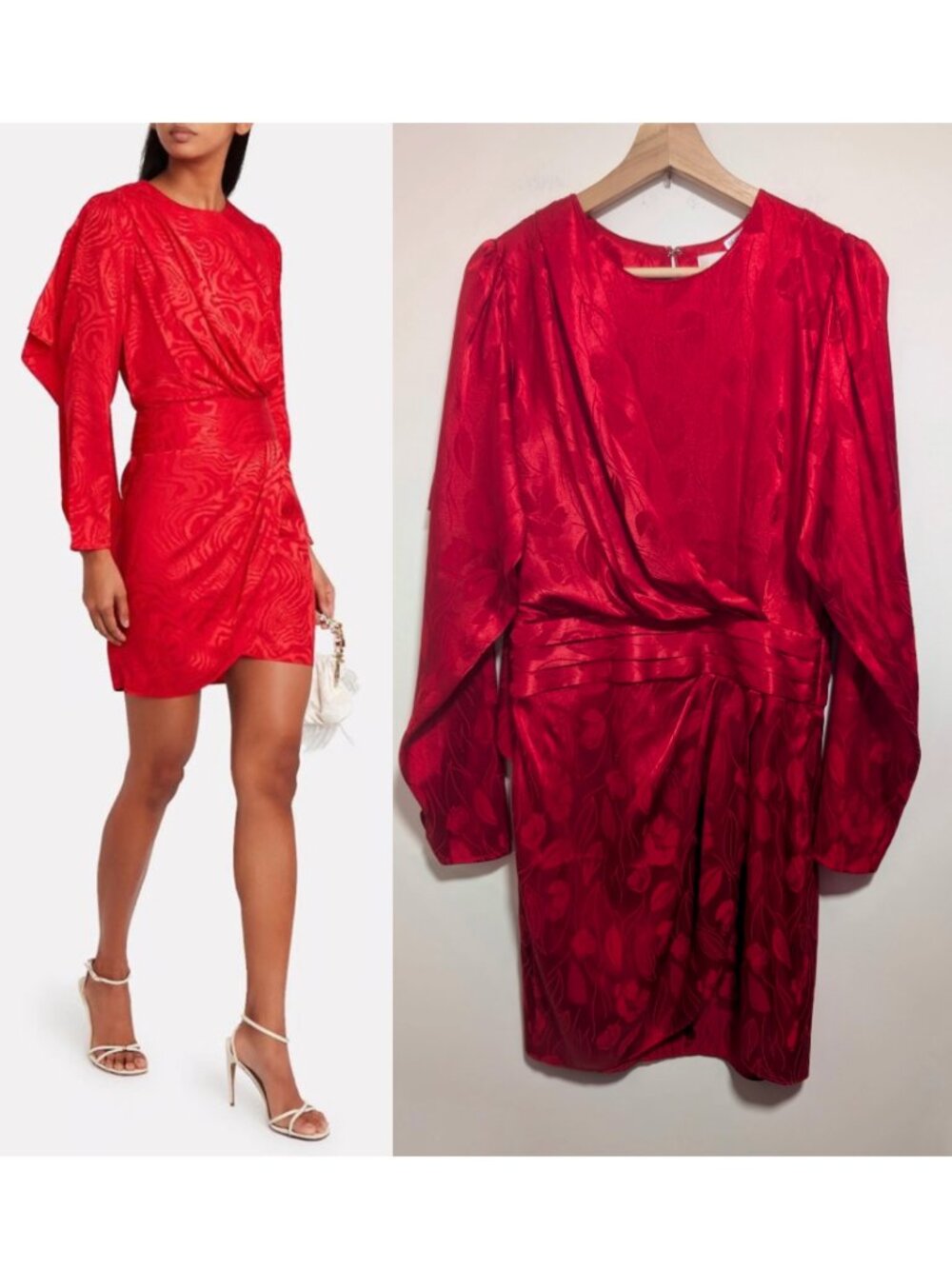 Ronny Kobo | Shanaya Draped Floral Jacquard Mini Dress In Red